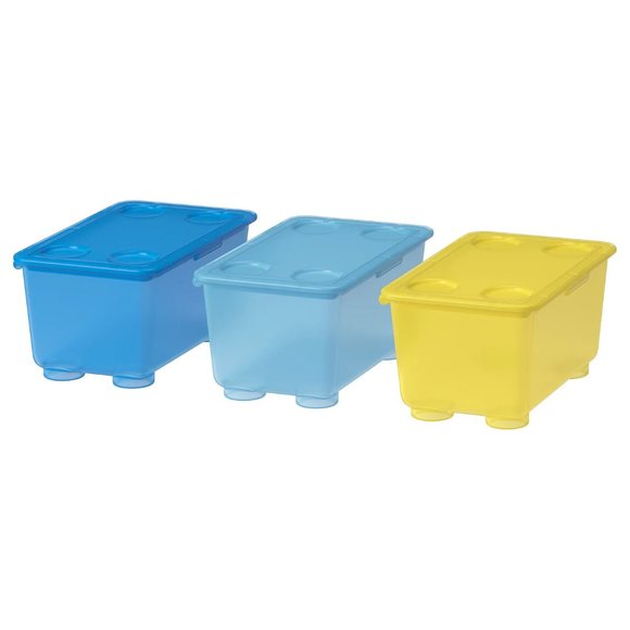 IKEA GLIS Box with lid, yellow/blue 6 ¾ x 4 " - Picture 1 of 17